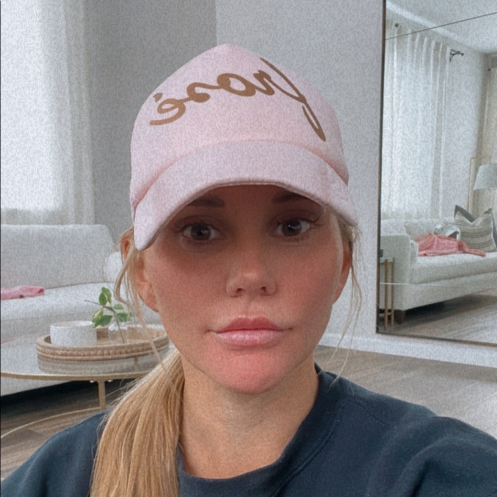 Pink Frose Trucker Hat with Rose gold Foil Writing